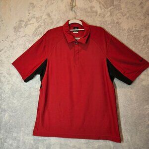 Nike Golf Polo Shirt Mens L Red Black color block Dri-Fit office athletic golf